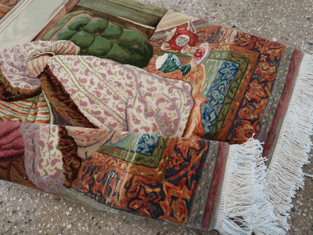 Vintage Persian Tabriz Pictorial Throw Rug (Pair: 2 of 2), No.32418 - Gss
