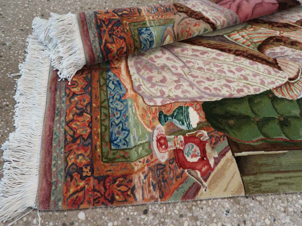 Vintage Persian Tabriz Pictorial Throw Rug (Pair: 2 of 2), No.32418 - Gss