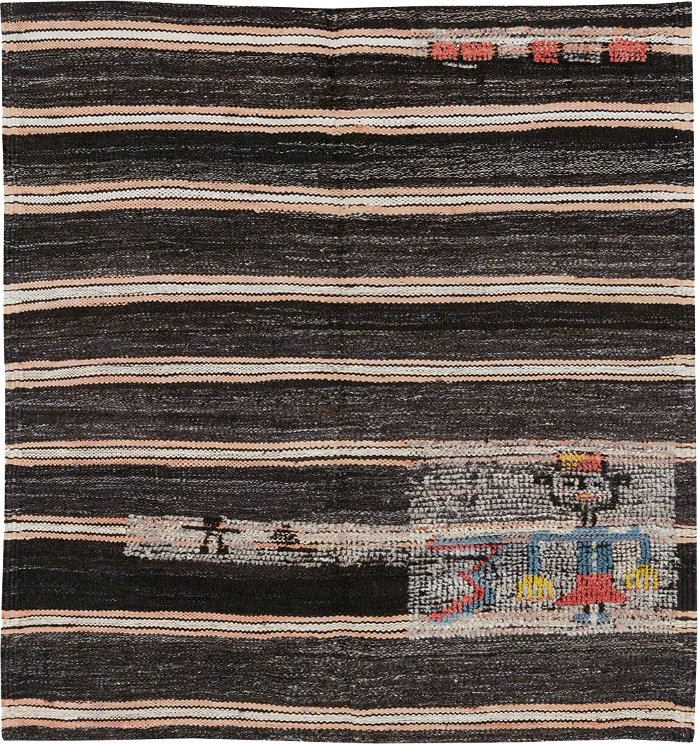 Vintage Persian Flatweave Kilim Pictorial Throw Rug, No.32428 - Gss