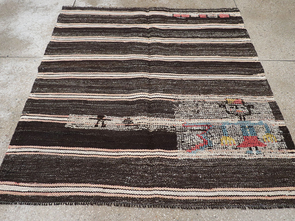 Vintage Persian Flatweave Kilim Pictorial Throw Rug, No.32428 - Gss