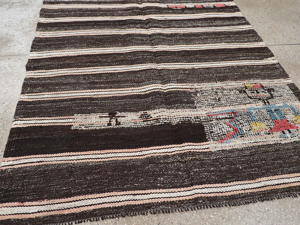 Vintage Persian Flatweave Kilim Pictorial Throw Rug, No.32428 - Gss