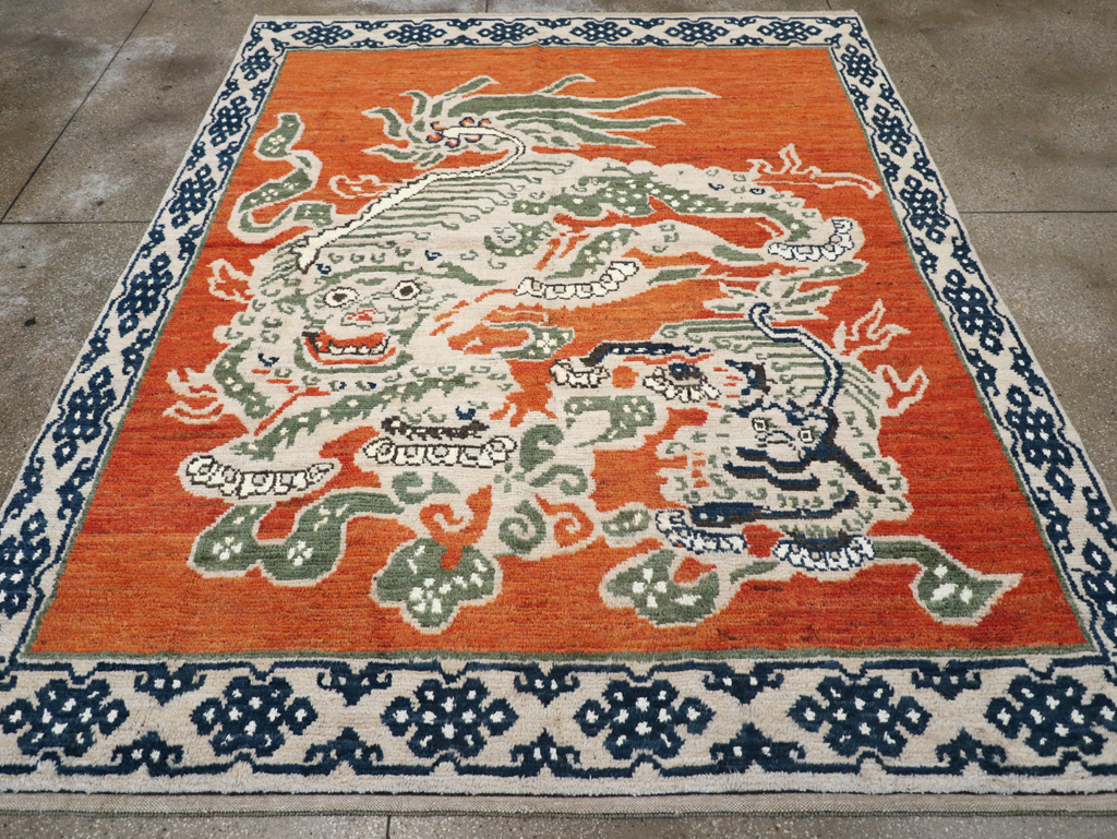 Modern East Turkestan Dragon Khotan Pictorial Small Room Size Carpet, No.32477 - Gss