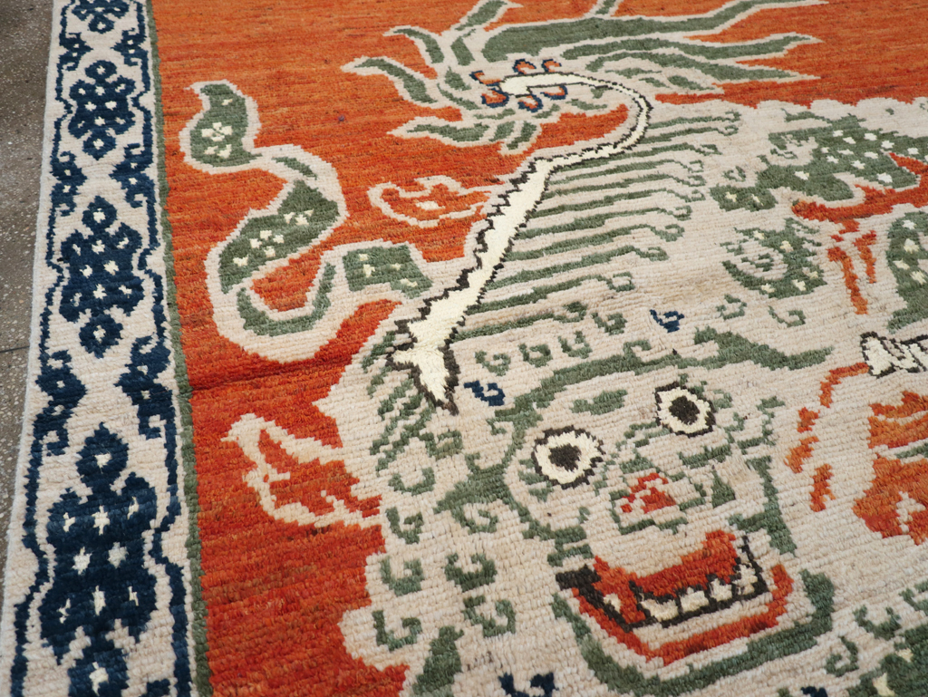 Modern East Turkestan Dragon Khotan Pictorial Small Room Size Carpet, No.32477 - Gss