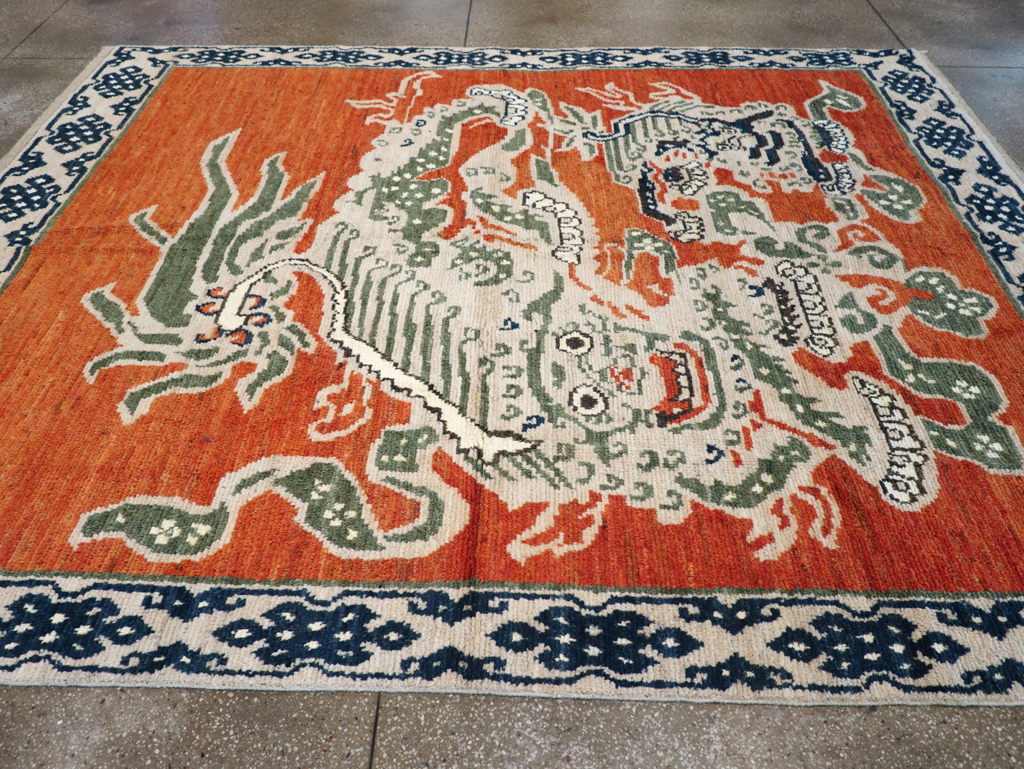 Modern East Turkestan Dragon Khotan Pictorial Small Room Size Carpet, No.32477 - Gss