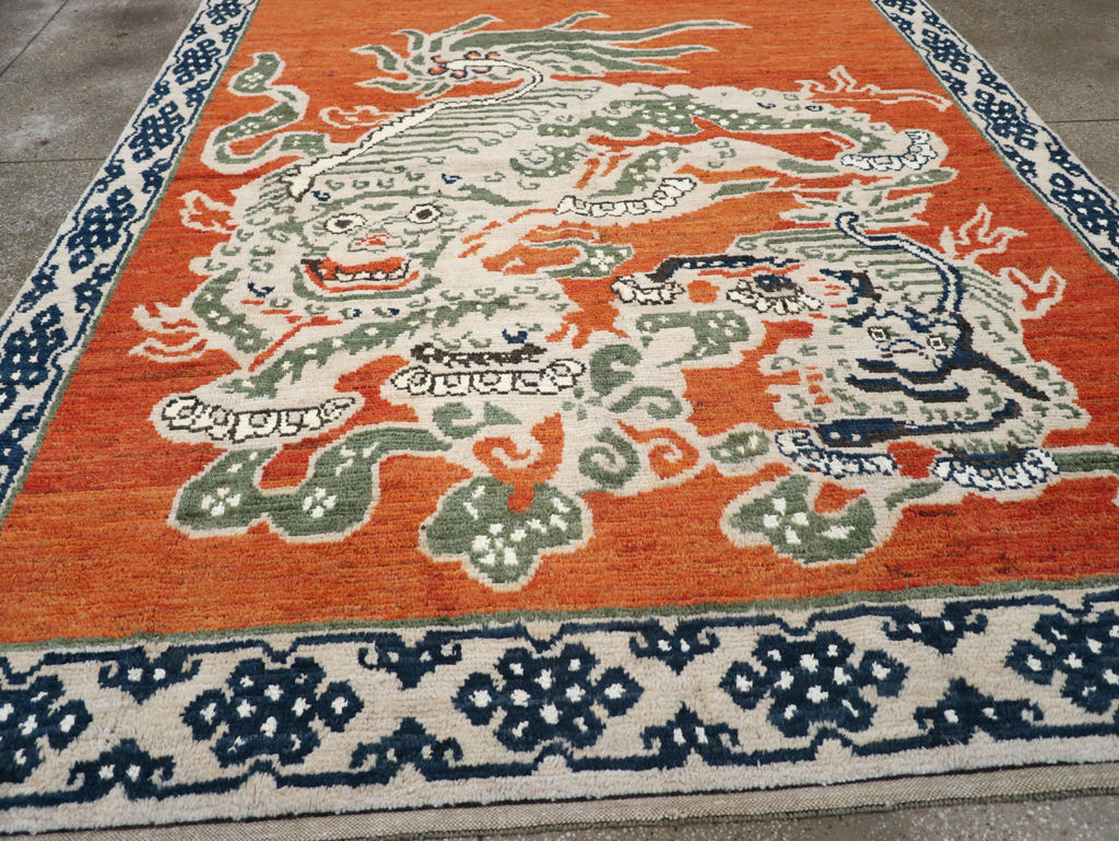 Modern East Turkestan Dragon Khotan Pictorial Small Room Size Carpet, No.32477 - Gss