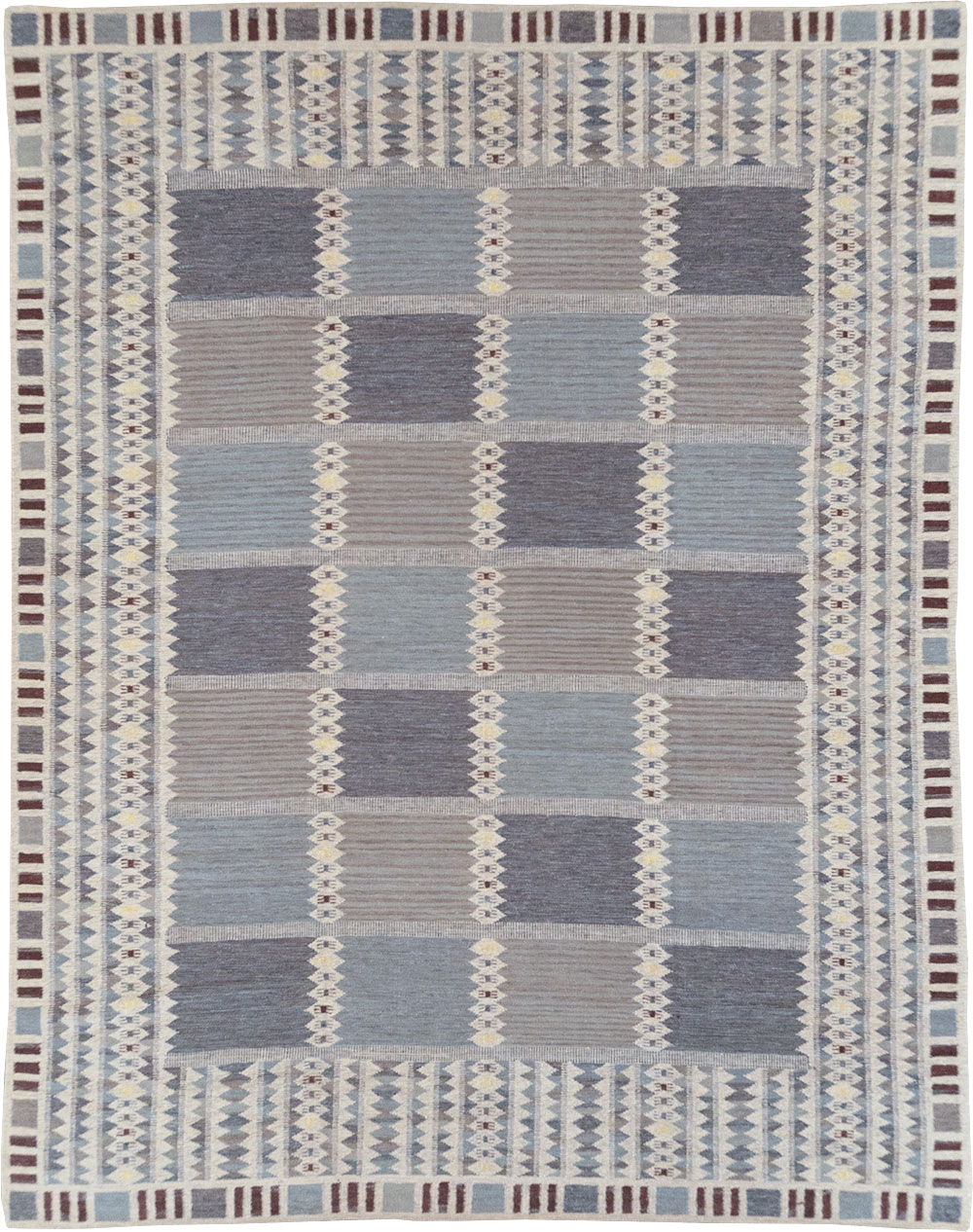 Swedish Inspired Contemporary Turkish Flatweave Room Size Carpet, No.32506 - Gss