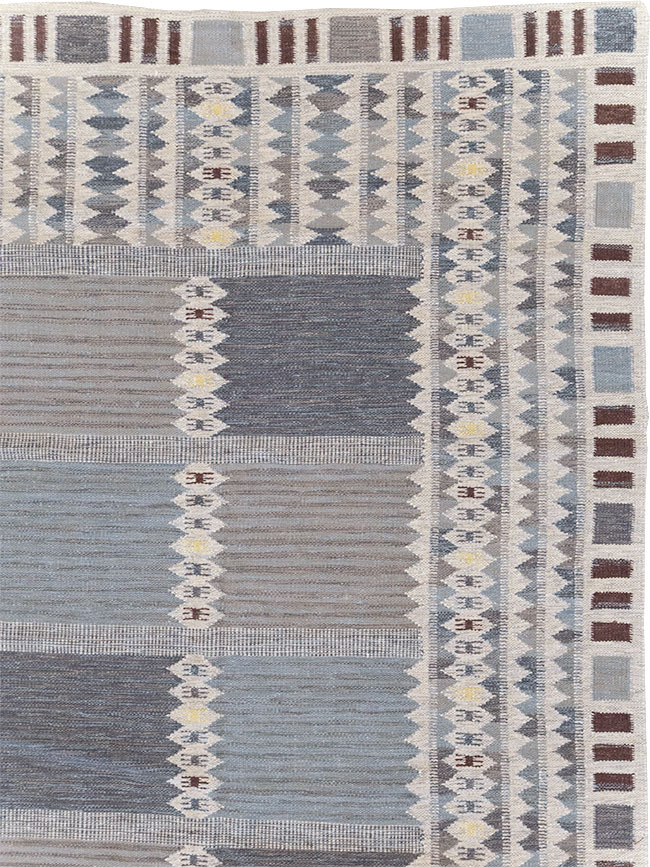 Swedish Inspired Contemporary Turkish Flatweave Room Size Carpet, No.32506 - Gss