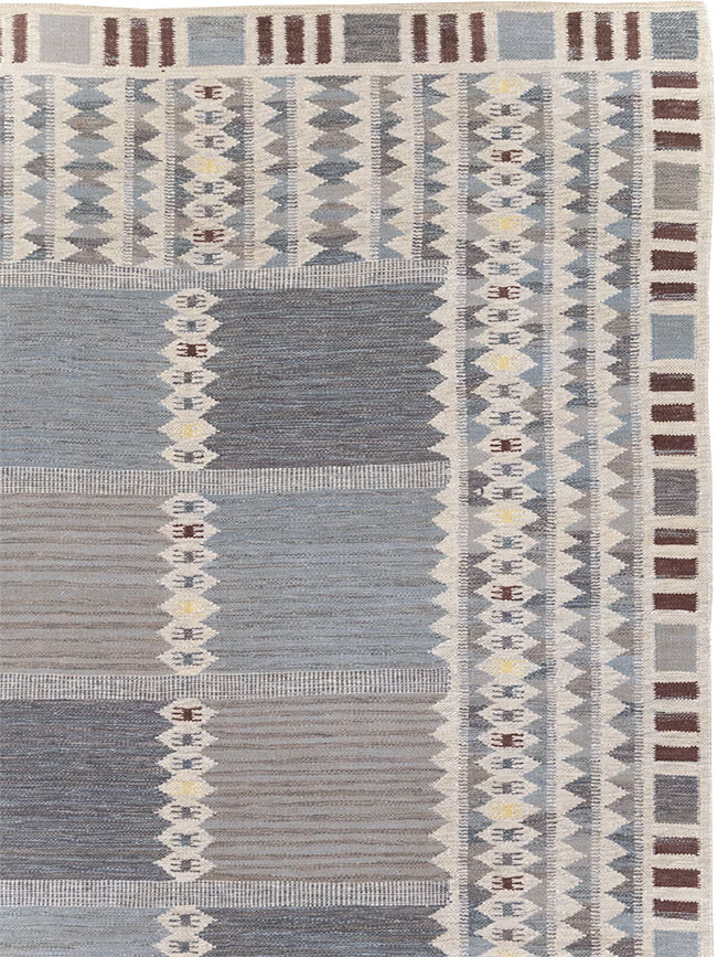 Swedish Inspired Contemporary Turkish Flatweave Room Size Carpet, No.32506 - Gss