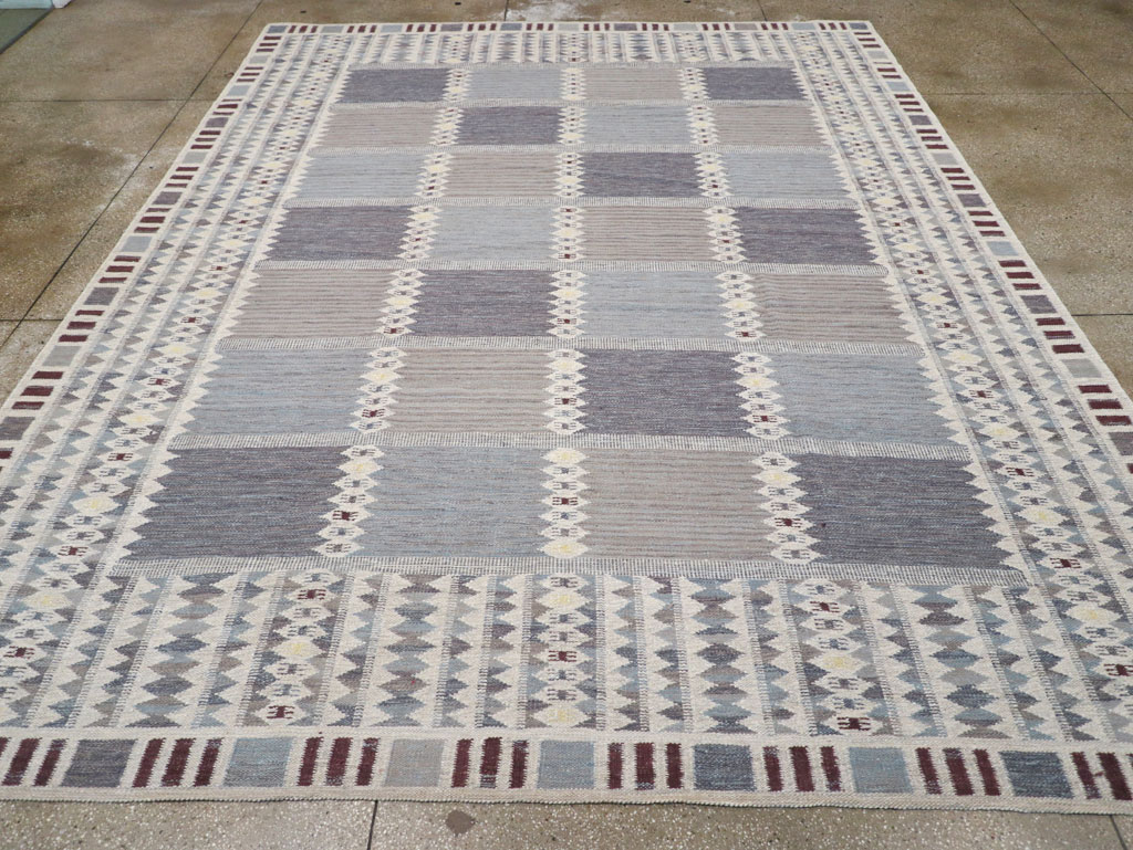 Swedish Inspired Contemporary Turkish Flatweave Room Size Carpet, No.32506 - Gss