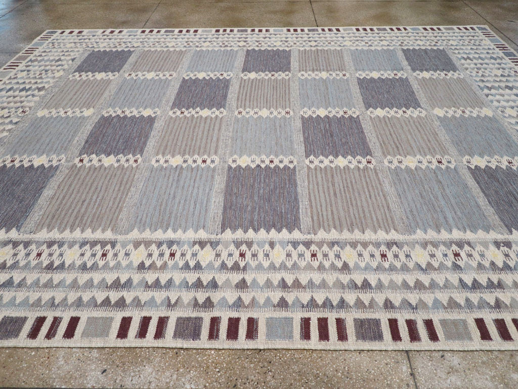 Swedish Inspired Contemporary Turkish Flatweave Room Size Carpet, No.32506 - Gss