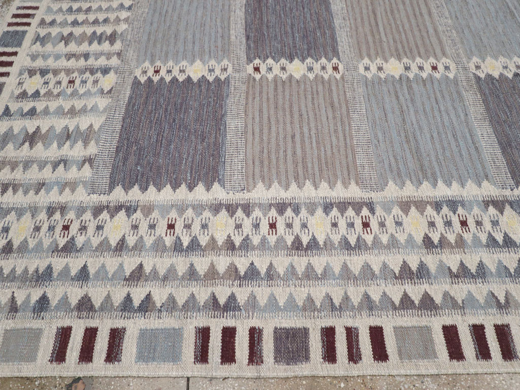 Swedish Inspired Contemporary Turkish Flatweave Room Size Carpet, No.32506 - Gss