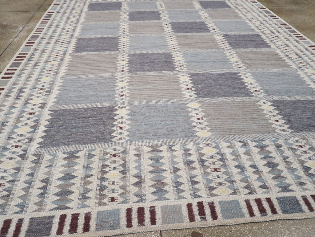 Swedish Inspired Contemporary Turkish Flatweave Room Size Carpet, No.32506 - Gss