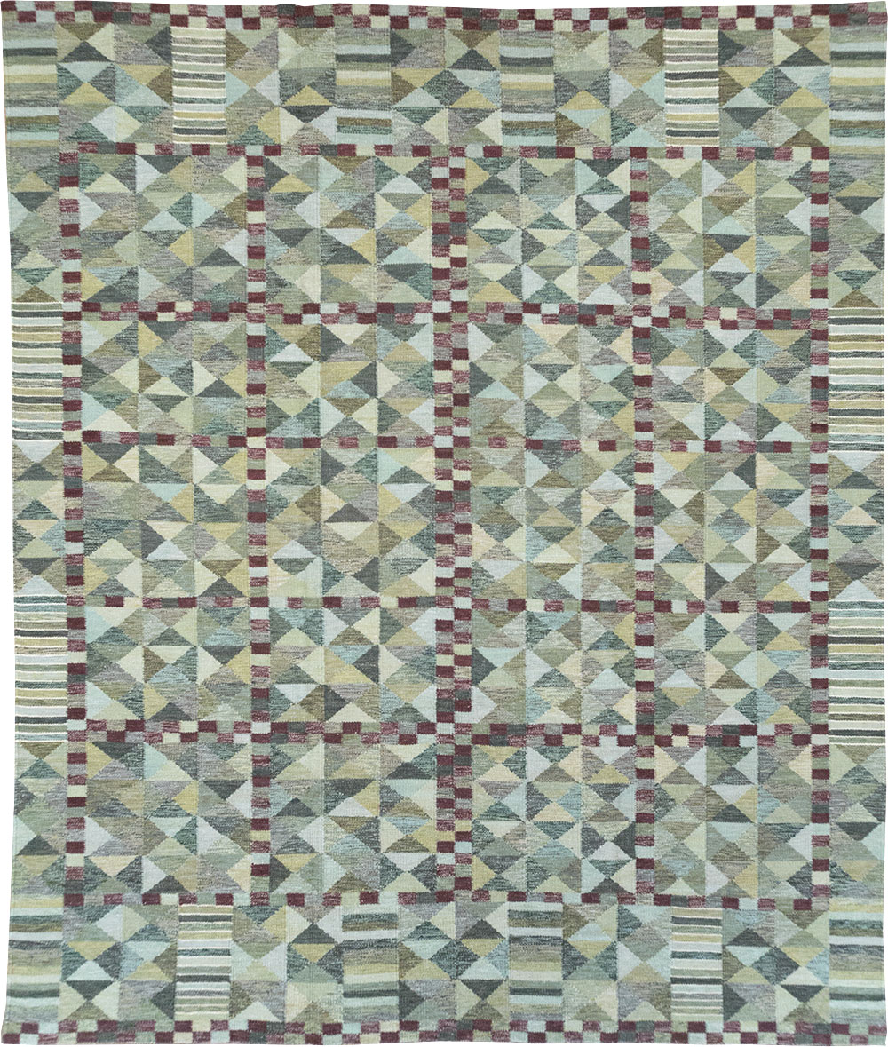 Swedish Inspired Contemporary Turkish Kilim Large Room Size Carpet, No.32521 - Gss
