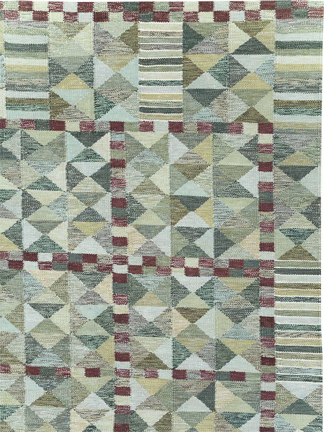 Swedish Inspired Contemporary Turkish Kilim Large Room Size Carpet, No.32521 - Gss