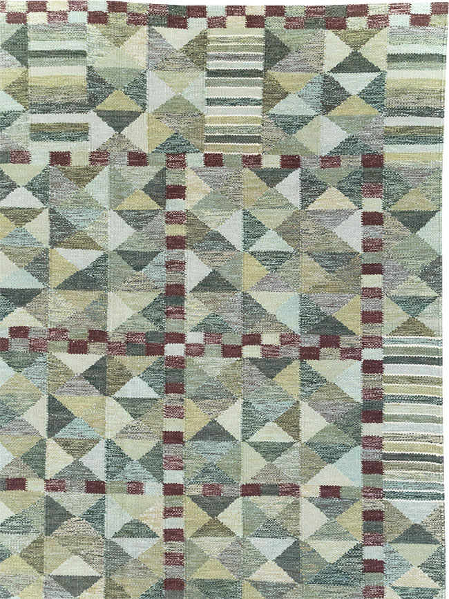 Swedish Inspired Contemporary Turkish Kilim Large Room Size Carpet, No.32521 - Gss