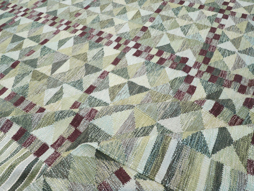 Swedish Inspired Contemporary Turkish Kilim Large Room Size Carpet, No.32521 - Gss