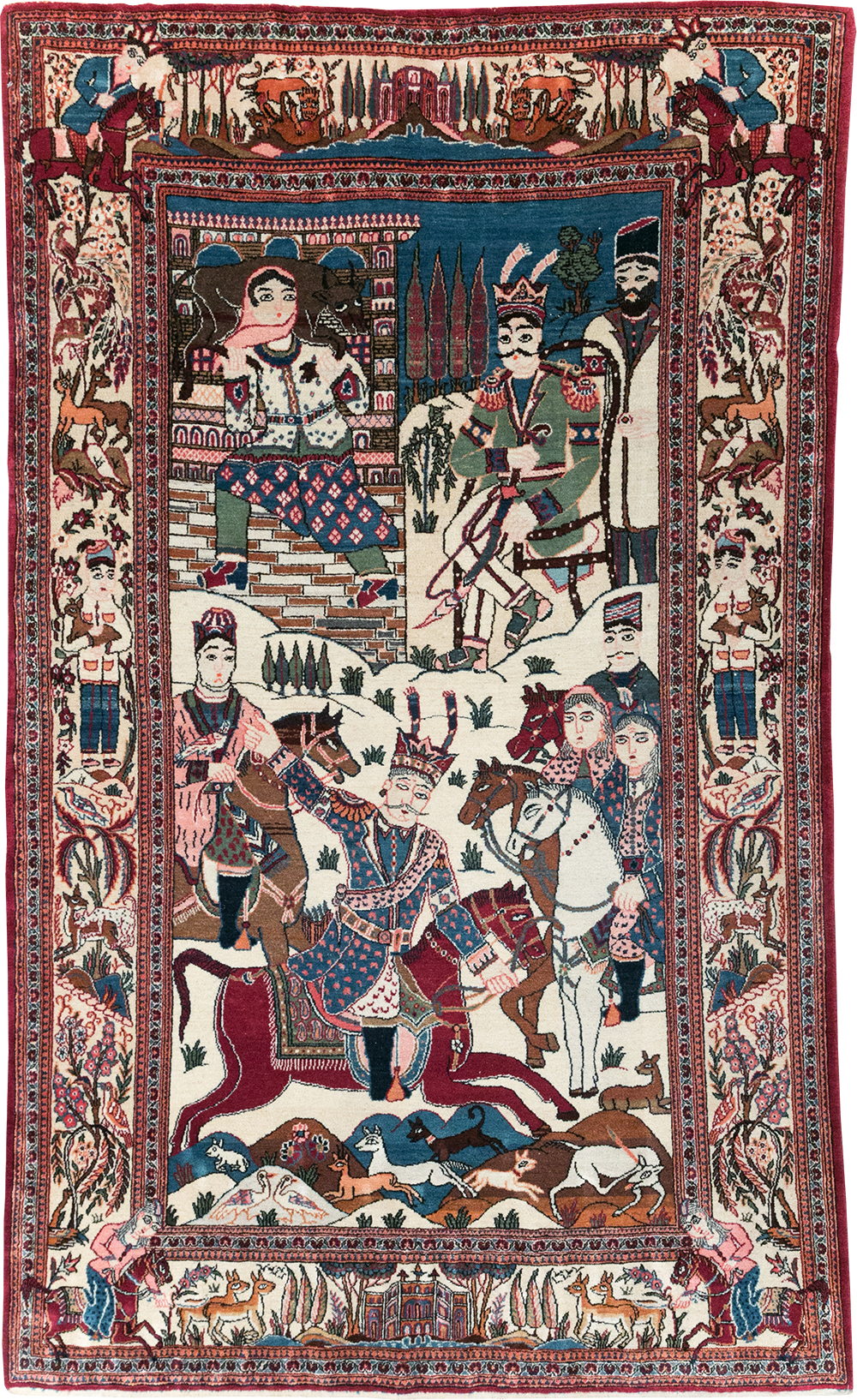 Vintage Persian Pictorial Kashan Rug, No.32528 - Gss