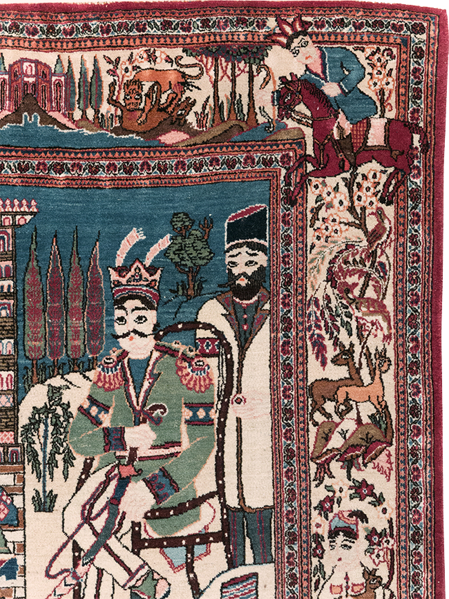 Vintage Persian Pictorial Kashan Rug, No.32528 - Gss