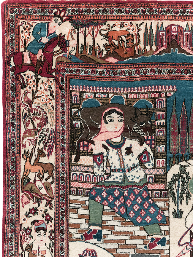 Vintage Persian Pictorial Kashan Rug, No.32528 - Gss