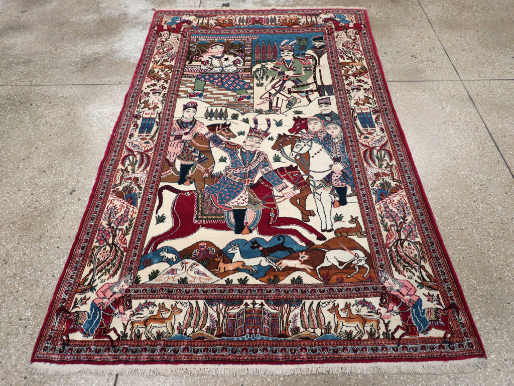 Vintage Persian Pictorial Kashan Rug, No.32528 - Gss