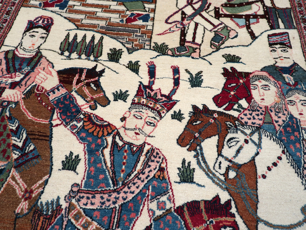 Vintage Persian Pictorial Kashan Rug, No.32528 - Gss