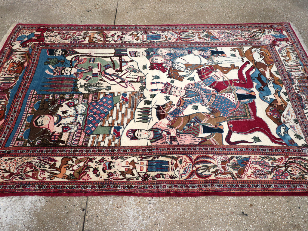 Vintage Persian Pictorial Kashan Rug, No.32528 - Gss