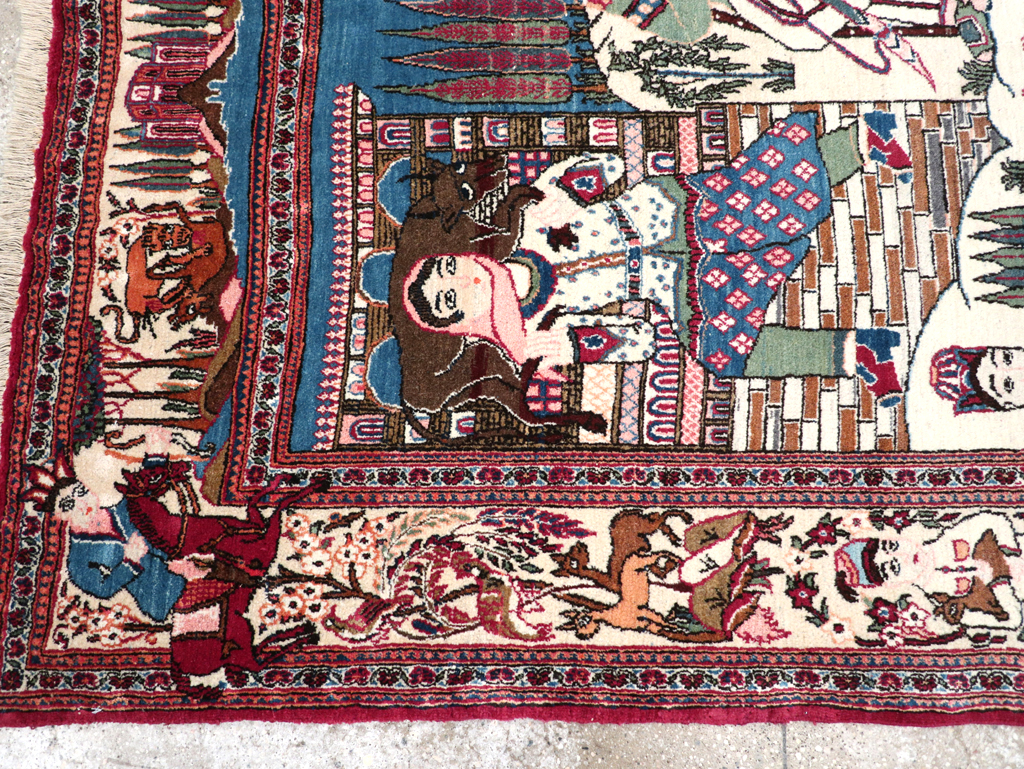 Vintage Persian Pictorial Kashan Rug, No.32528 - Gss