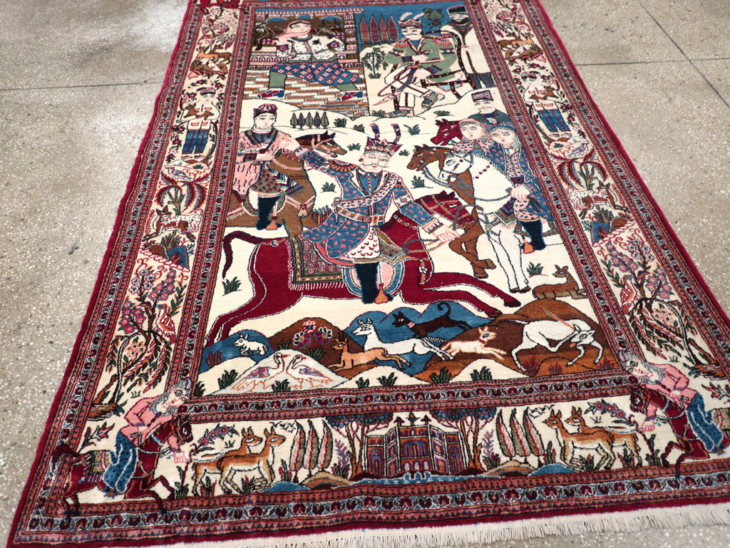 Vintage Persian Pictorial Kashan Rug, No.32528 - Gss