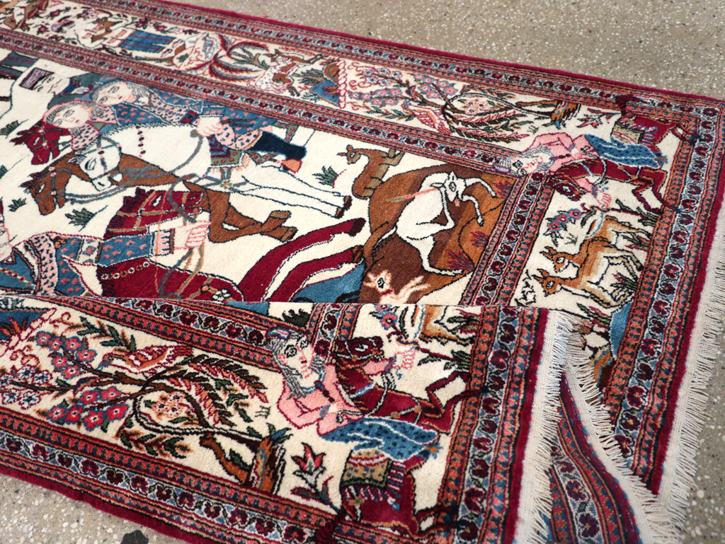 Vintage Persian Pictorial Kashan Rug, No.32528 - Gss