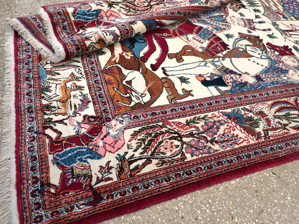 Vintage Persian Pictorial Kashan Rug, No.32528 - Gss