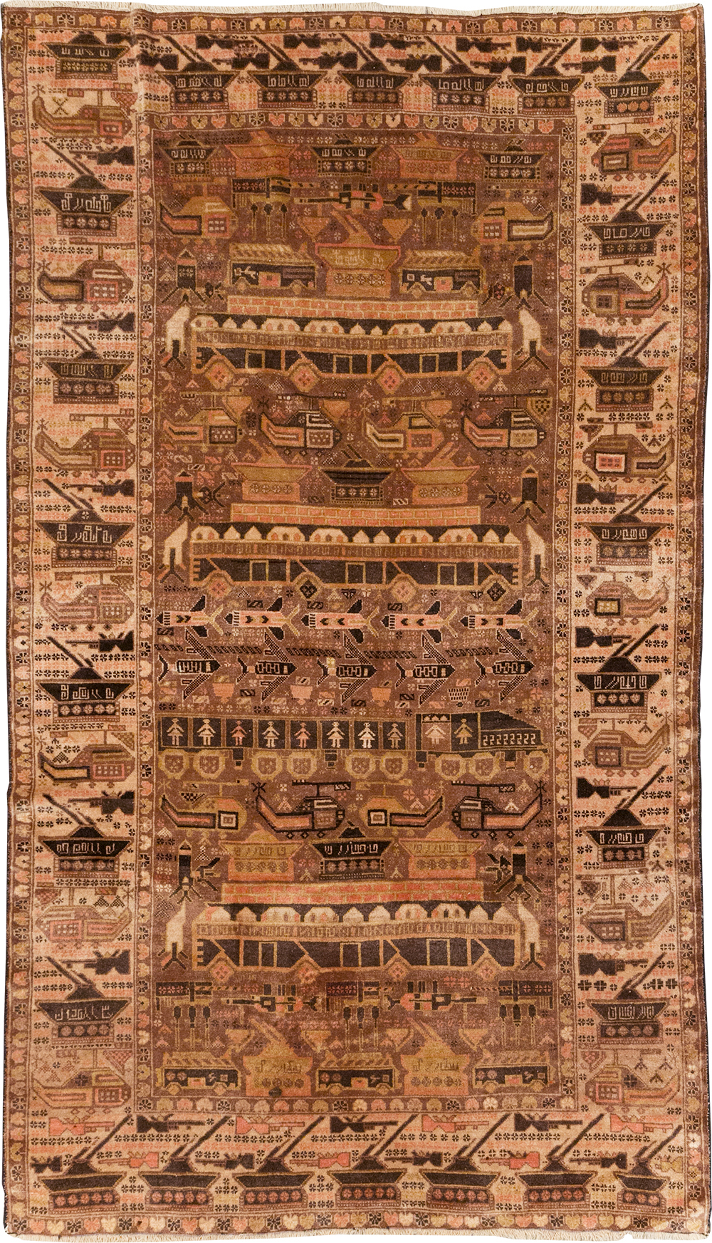 Vintage Afghan Pictorial War Rug, No.32529 - Gss