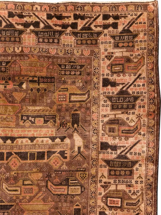 Vintage Afghan Pictorial War Rug, No.32529 - Gss