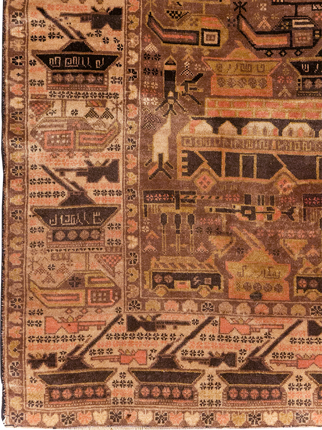 Vintage Afghan Pictorial War Rug, No.32529 - Gss