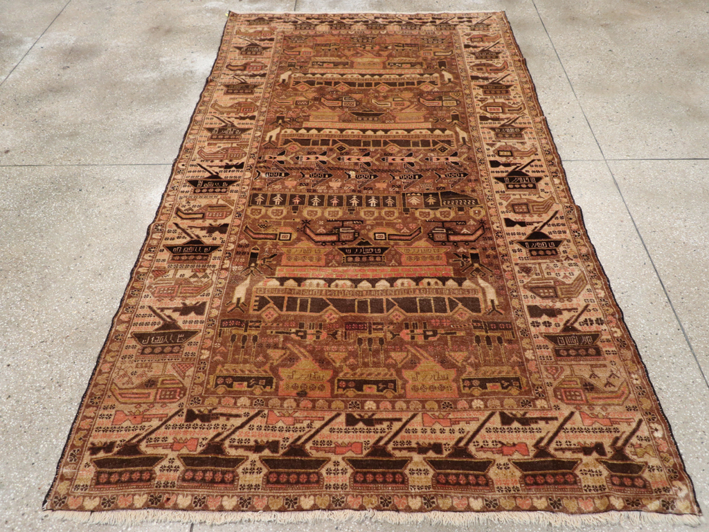 Vintage Afghan Pictorial War Rug, No.32529 - Gss