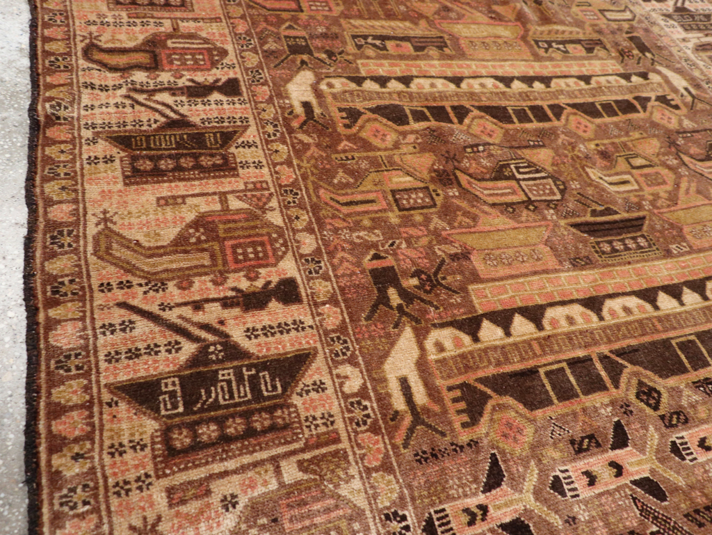 Vintage Afghan Pictorial War Rug, No.32529 - Gss