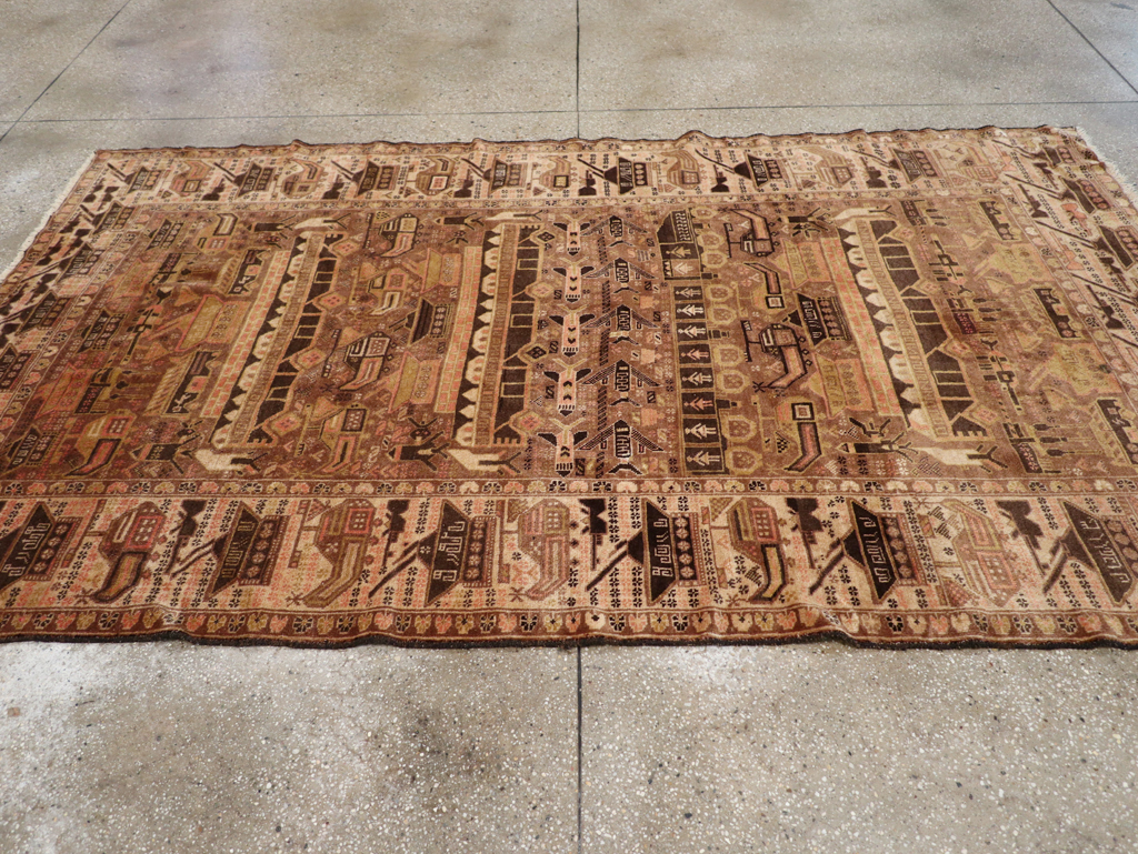 Vintage Afghan Pictorial War Rug, No.32529 - Gss