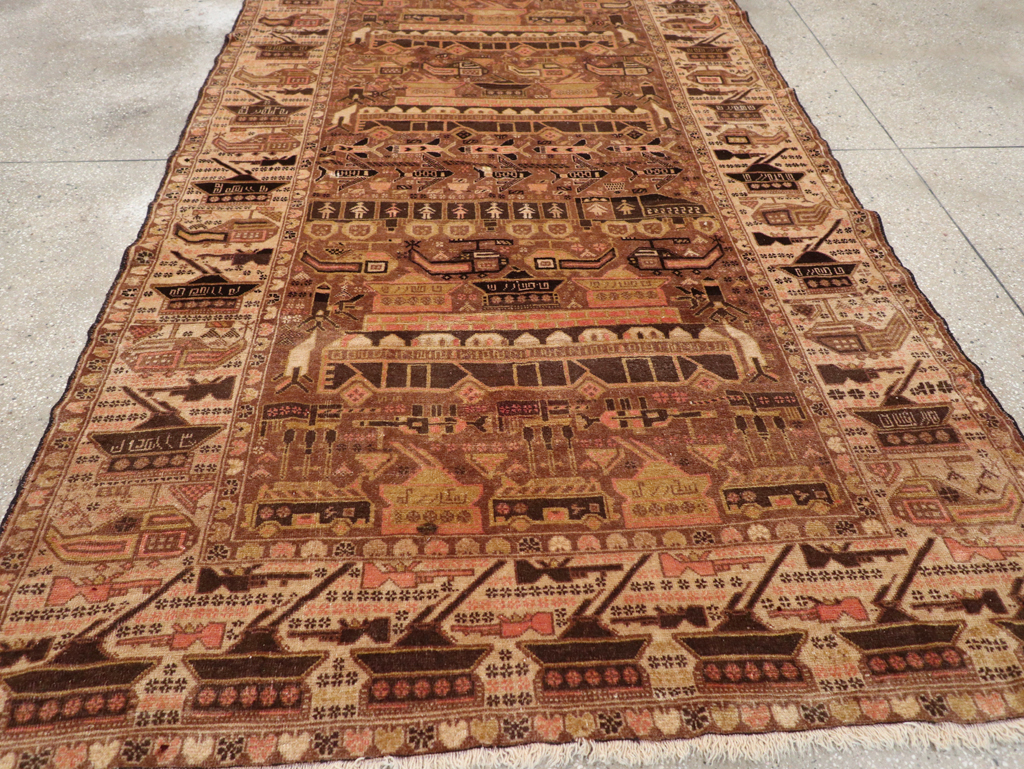 Vintage Afghan Pictorial War Rug, No.32529 - Gss