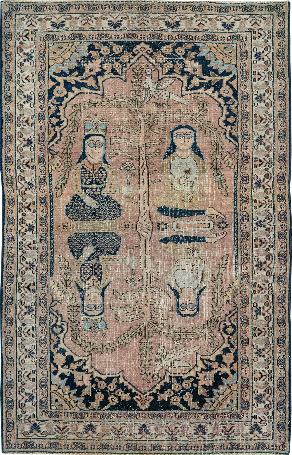 Antique Persian Dorokhsh Pictorial Throw Rug, No.32565 - Gss