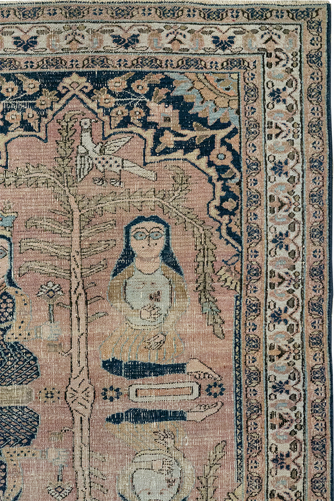 Antique Persian Dorokhsh Pictorial Throw Rug, No.32565 - Gss