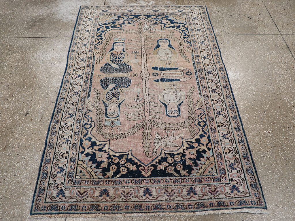 Antique Persian Dorokhsh Pictorial Throw Rug, No.32565 - Gss