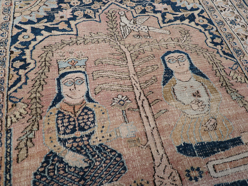 Antique Persian Dorokhsh Pictorial Throw Rug, No.32565 - Gss