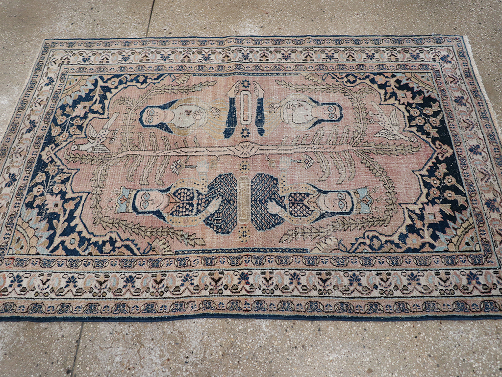 Antique Persian Dorokhsh Pictorial Throw Rug, No.32565 - Gss
