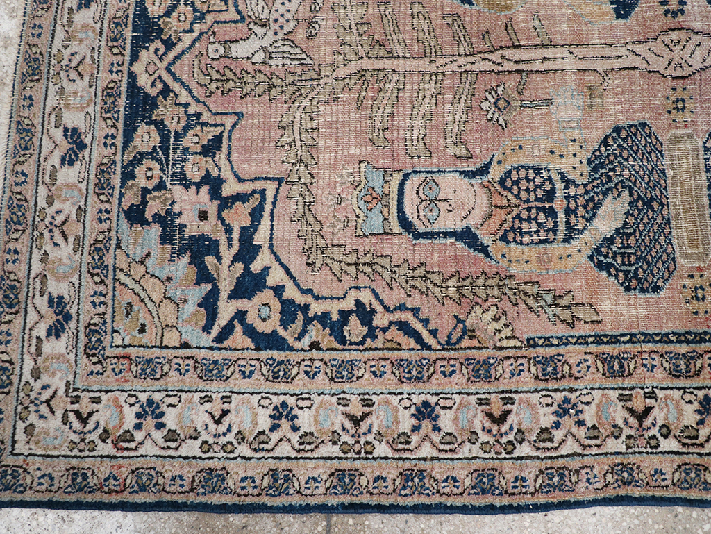 Antique Persian Dorokhsh Pictorial Throw Rug, No.32565 - Gss
