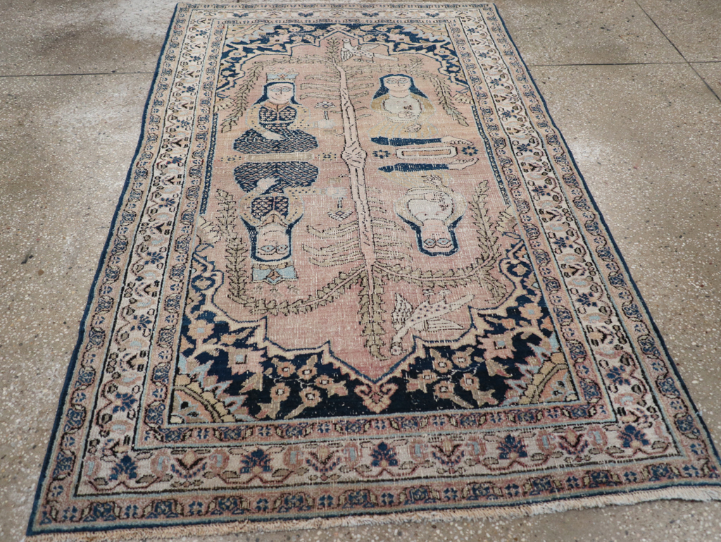 Antique Persian Dorokhsh Pictorial Throw Rug, No.32565 - Gss