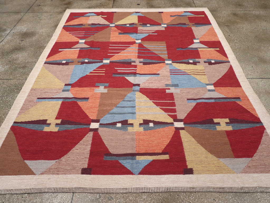 Contemporary Turkish Flatweave Small Room Size Carpet, No.32572 - Gss