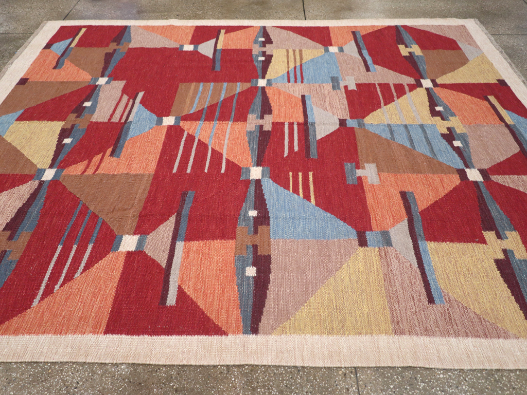 Contemporary Turkish Flatweave Small Room Size Carpet, No.32572 - Gss