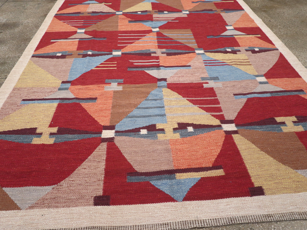 Contemporary Turkish Flatweave Small Room Size Carpet, No.32572 - Gss
