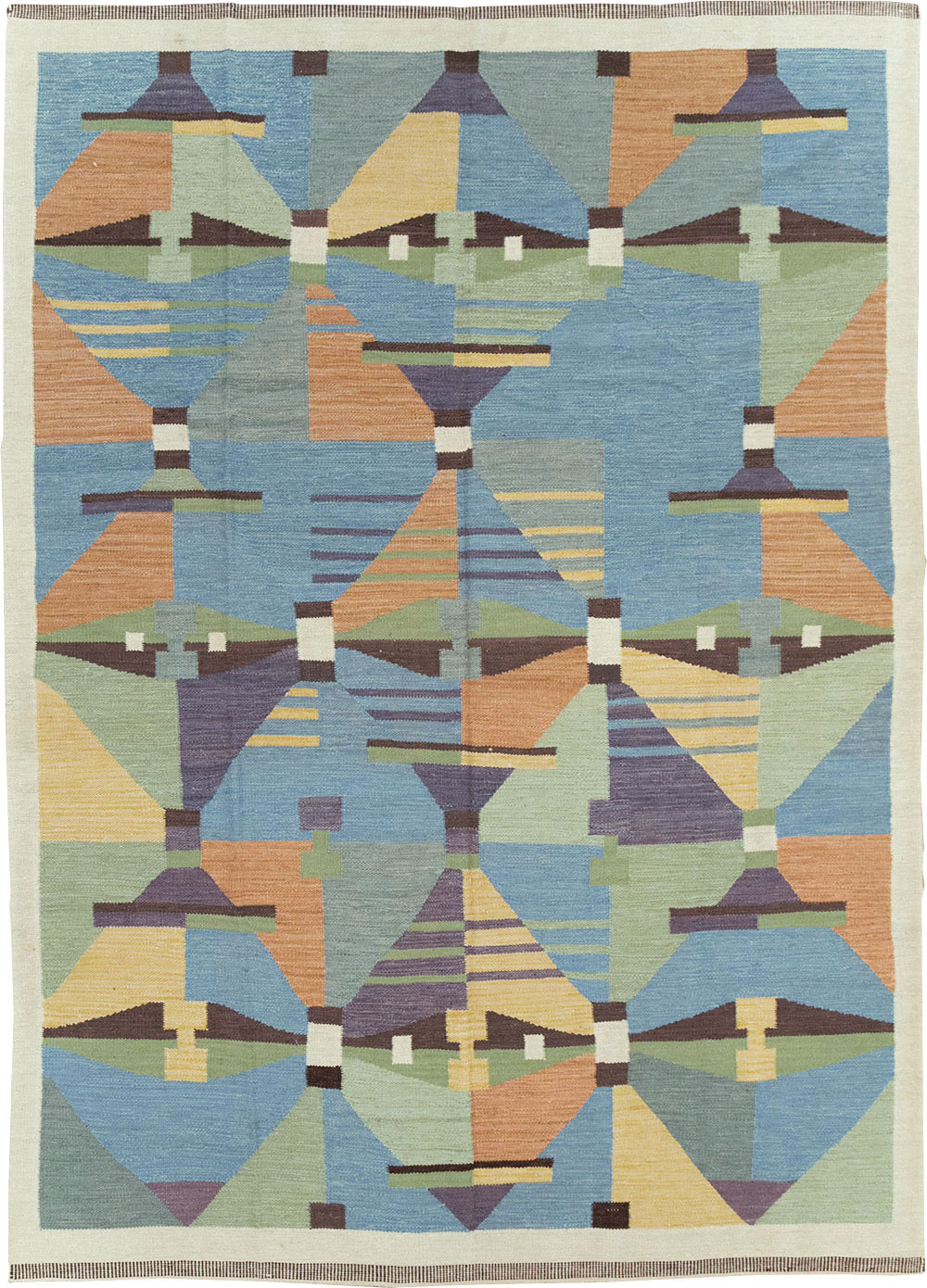 Contemporary Turkish Flatweave Room Size Carpet, No.32573 - Gss
