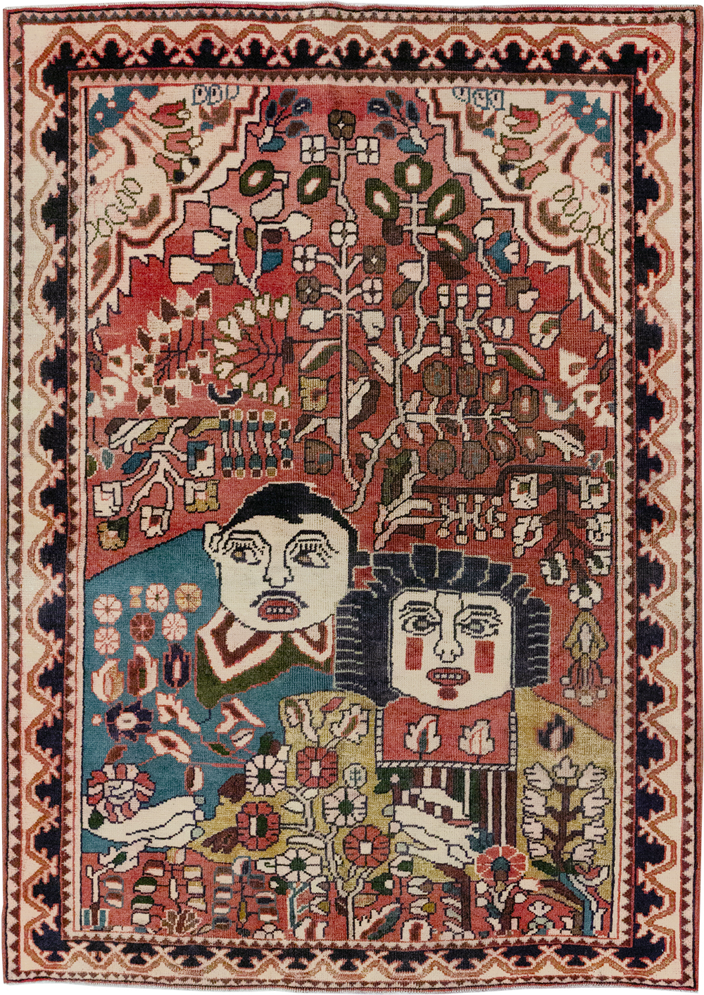 Vintage Persian Mahal Pictorial Throw Rug, No.32595 - Gss