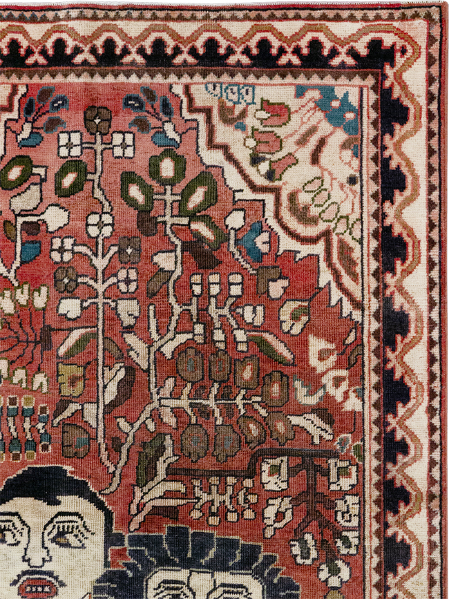 Vintage Persian Mahal Pictorial Throw Rug, No.32595 - Gss